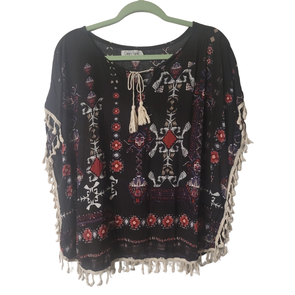 Coeur de Vague Black and Red Boho Top Size XXL